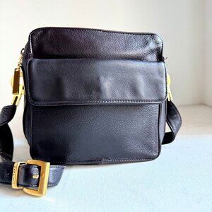 Perlina Vintage Dark Chocolate Brown Square Leather Small Everyday Crossbody